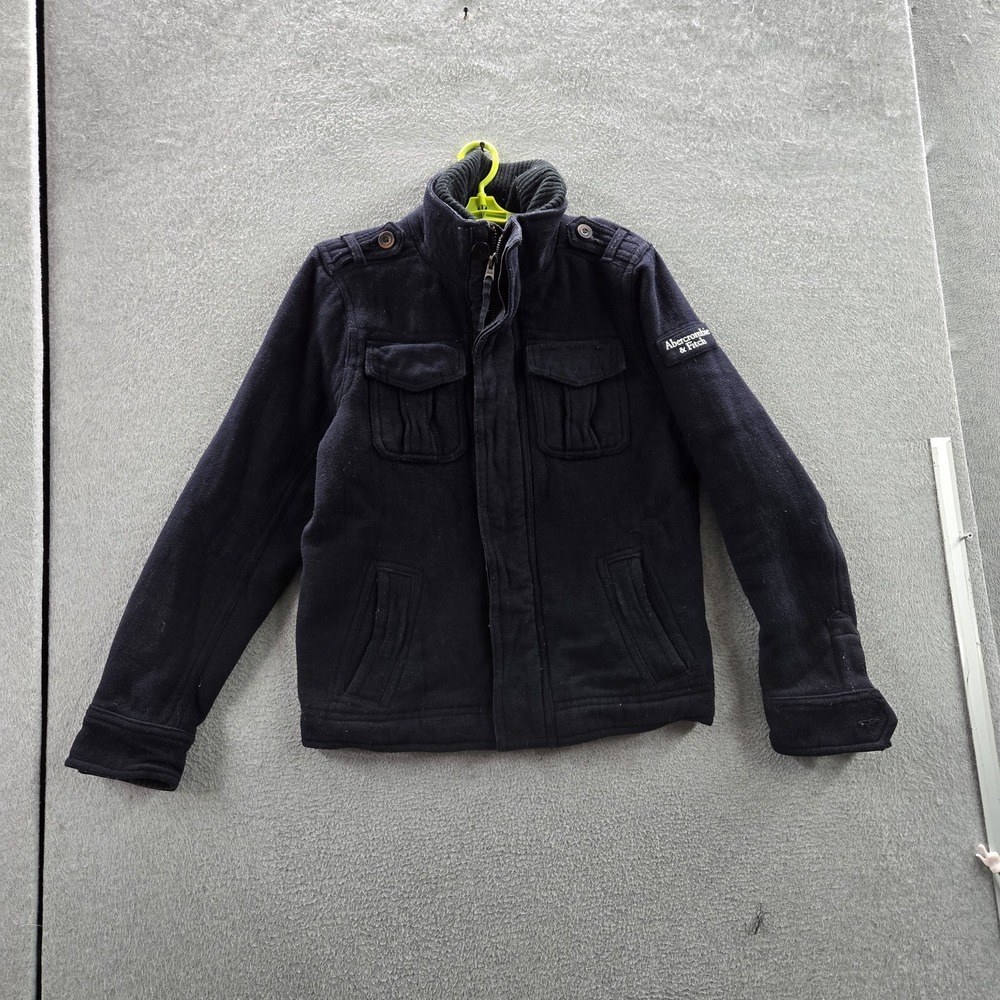 Abercrombie & Fitch Men Jacket XL Black Wool Blend Military Field Utility READ